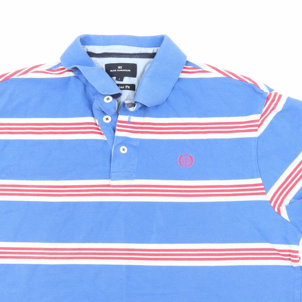 Blue Harbour Mens Blue Striped   Polo Size L