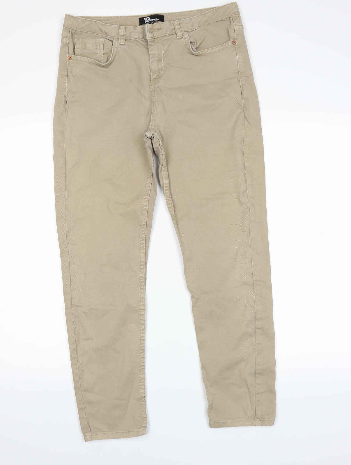 NINETEEN Womens Beige Houndstooth  Straight Jeans Size 14 L24.5 in