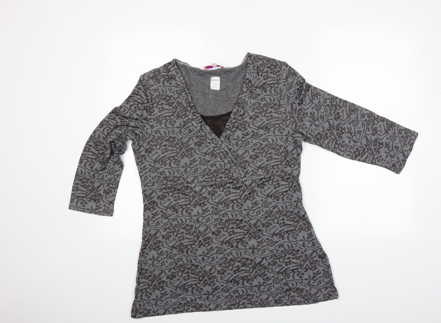 peruna Womens Grey Floral  Jersey T-Shirt Size 14
