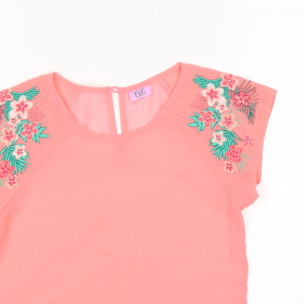 F&F Girls Pink Floral  Basic T-Shirt Size 10 Years