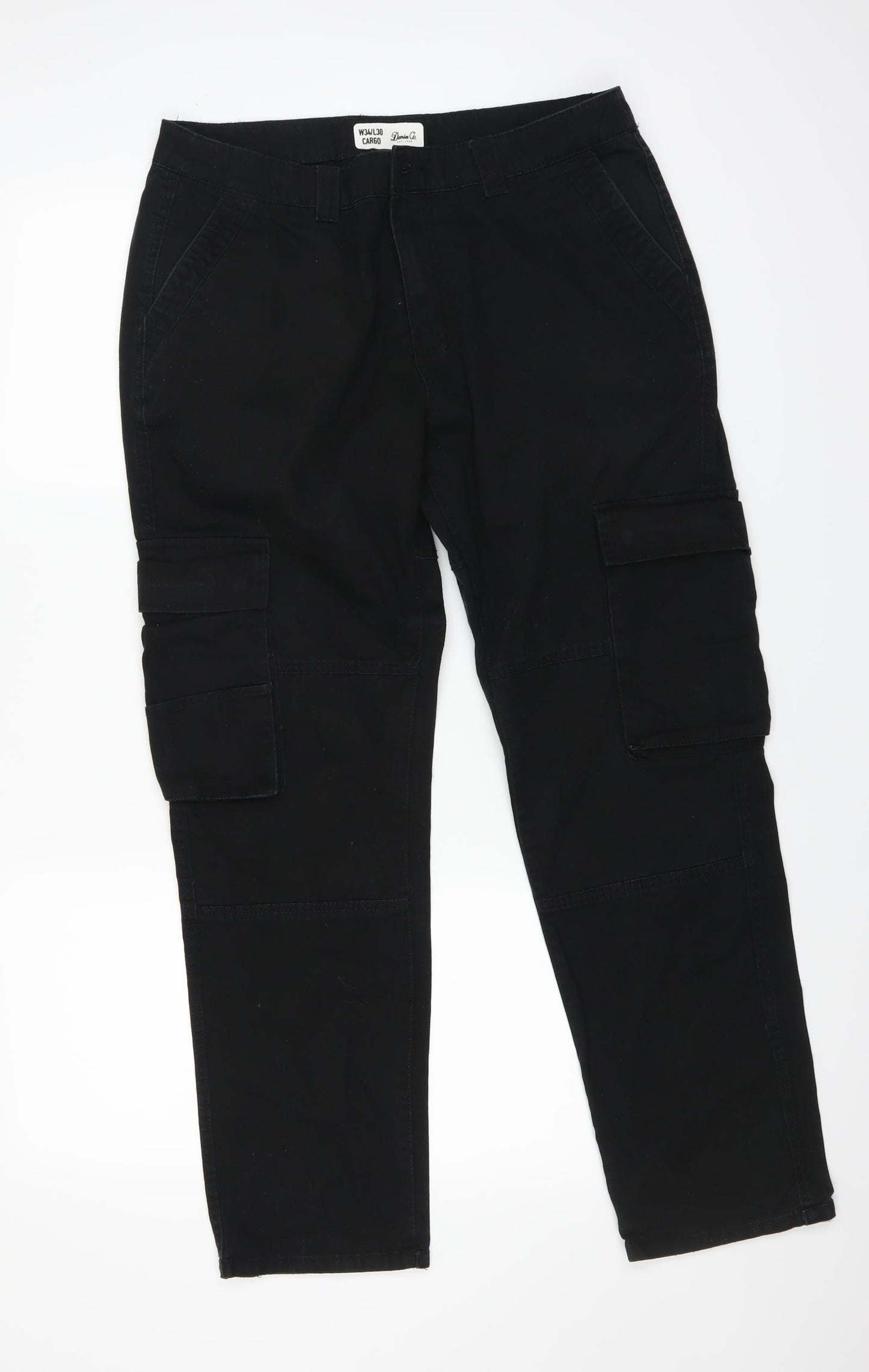 Denim & Co. Mens Black   Cargo Trousers Size 34 L30 in