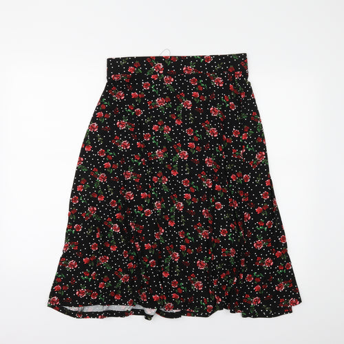 M&S Womens Black Floral  A-Line Skirt Size 12