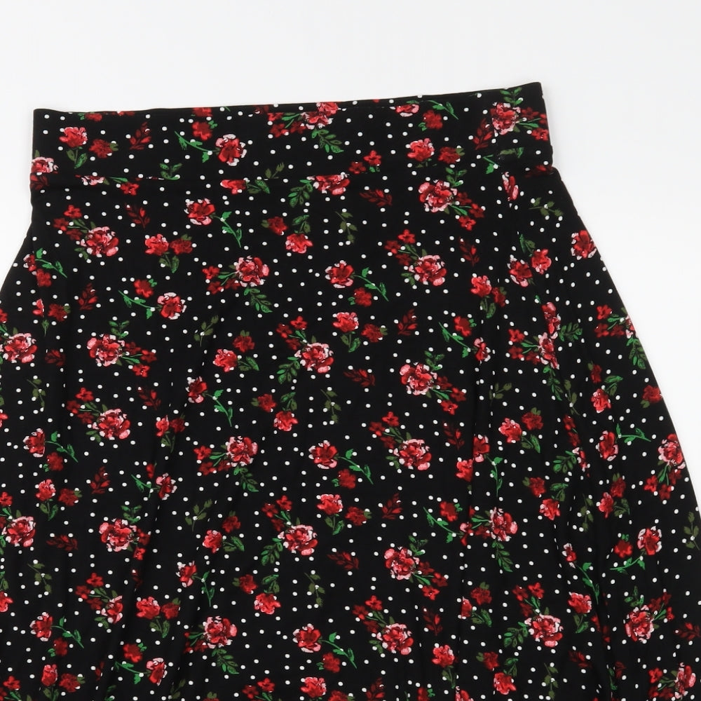 M&S Womens Black Floral  A-Line Skirt Size 12