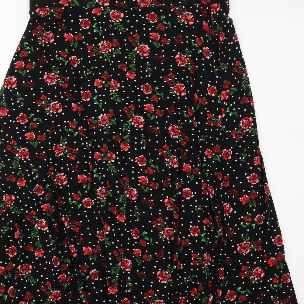 M&S Womens Black Floral  A-Line Skirt Size 12