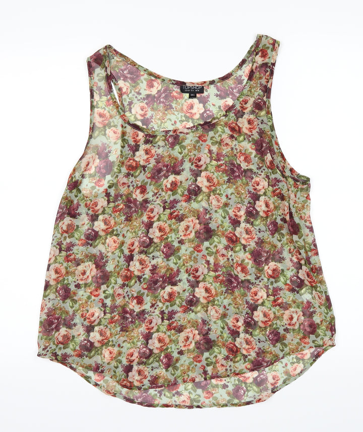 Topshop Womens Green Floral  Basic T-Shirt Size 6