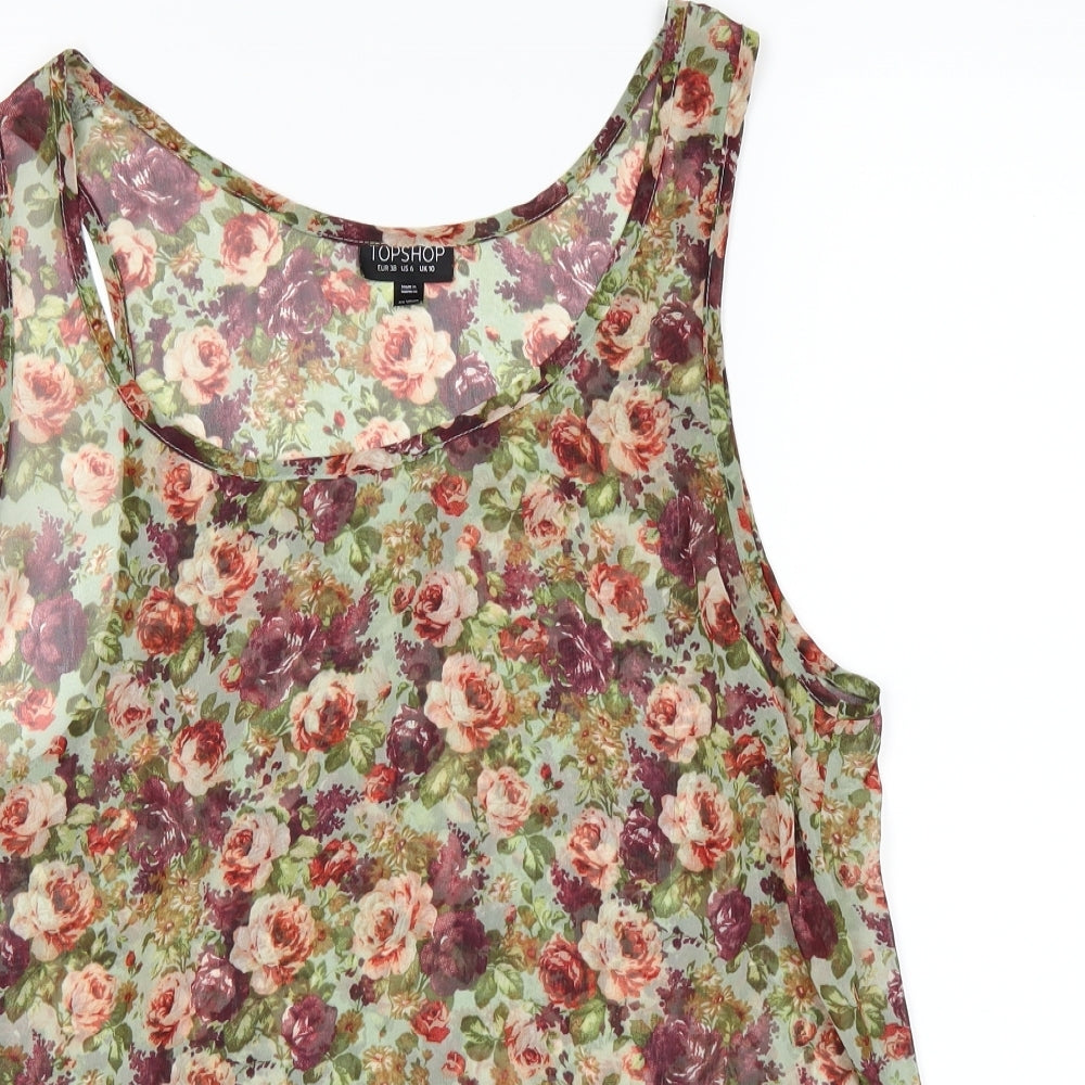 Topshop Womens Green Floral  Basic T-Shirt Size 6