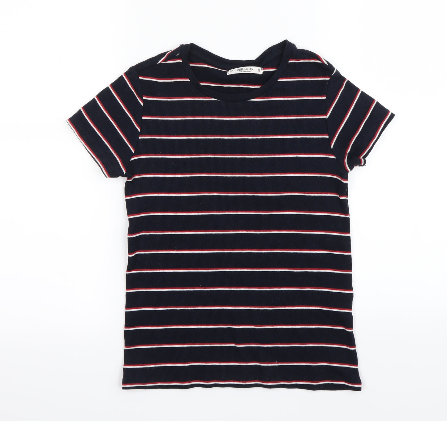 Pull&Bear Womens Blue Striped  Basic T-Shirt Size M