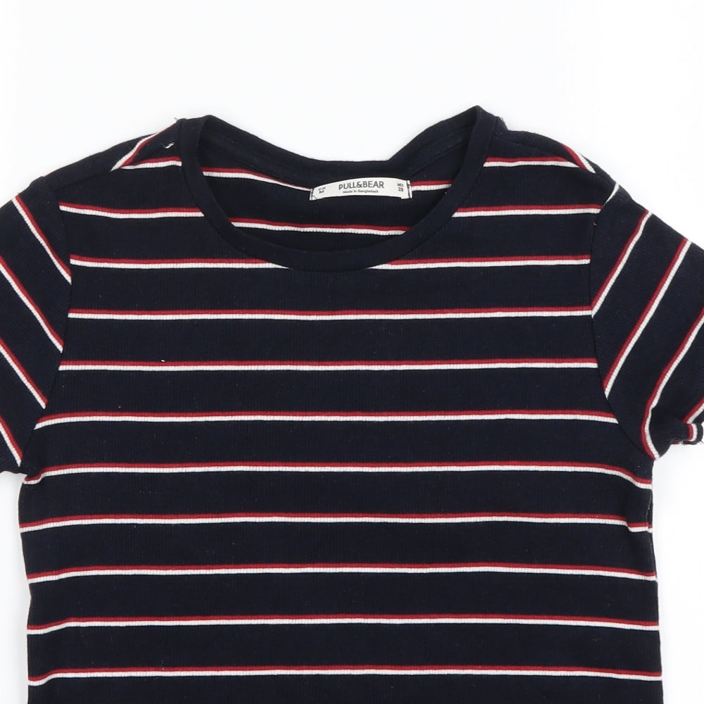 Pull&Bear Womens Blue Striped  Basic T-Shirt Size M