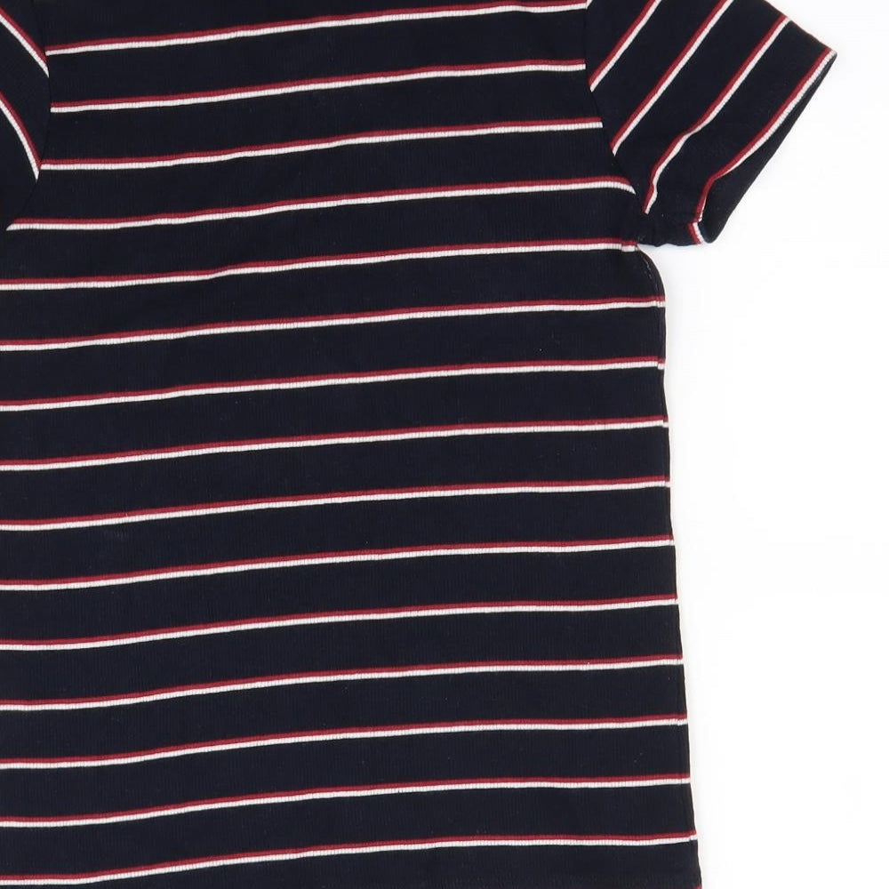 Pull&Bear Womens Blue Striped  Basic T-Shirt Size M
