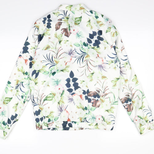 ICHI Womens White Floral  Jacket Coat Size S