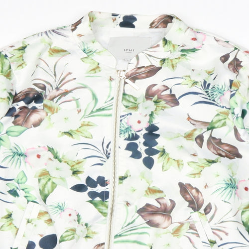 ICHI Womens White Floral  Jacket Coat Size S
