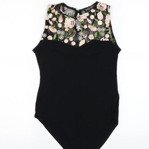 Select Womens Black Floral  Bodysuit One-Piece Size 8