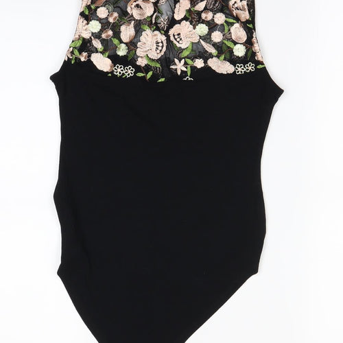 Select Womens Black Floral  Bodysuit One-Piece Size 8
