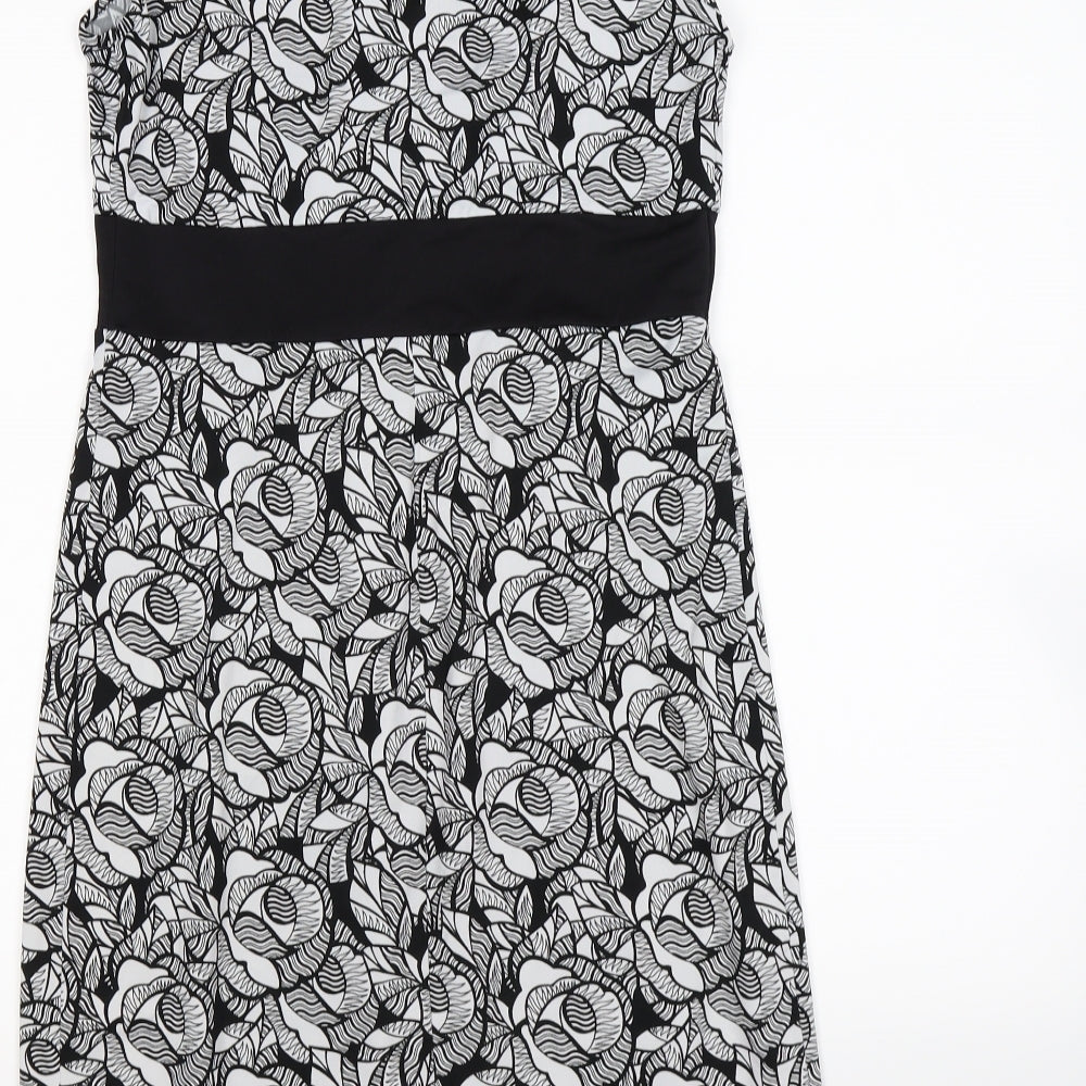 F&F Womens Black Floral Satin Bodycon  Size 12