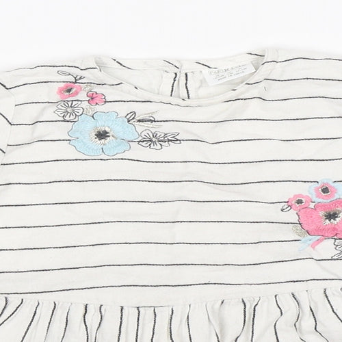 F&F Girls White Striped Knit Jumper Dress  Size 18-24 Months  - flowers