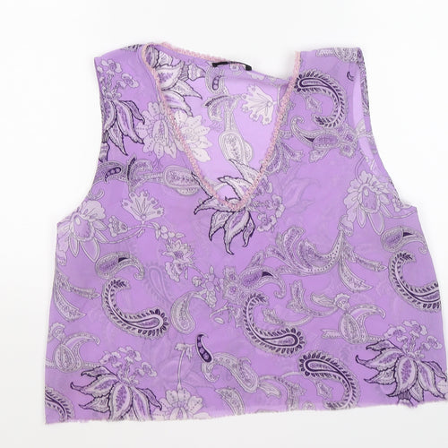 CCDK Womens Purple Paisley Chiffon Cropped Tank Size 16