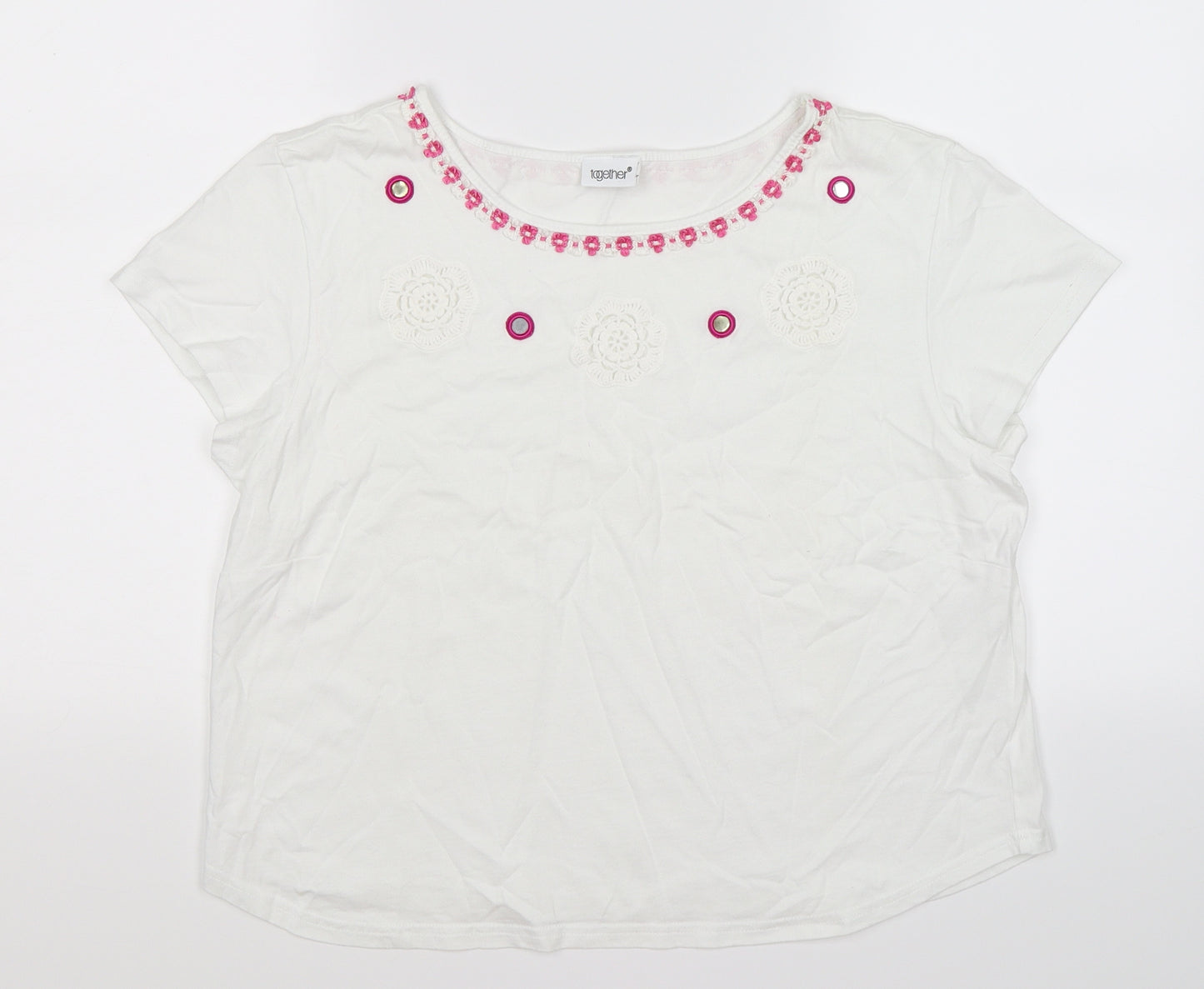 Together Womens White Floral  Basic T-Shirt Size 18  - cropped