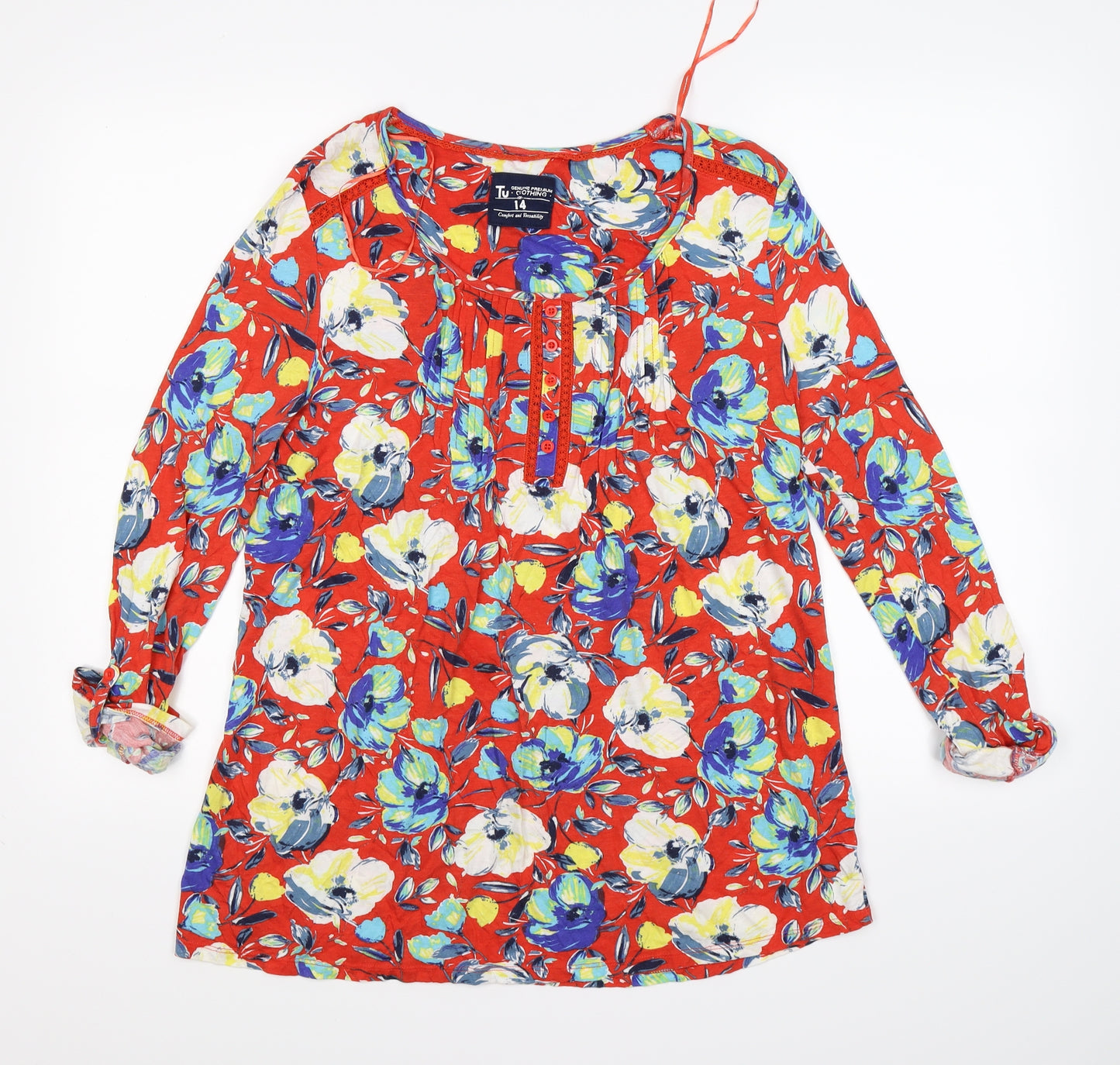 TU Womens Red Floral  Tunic T-Shirt Size 14