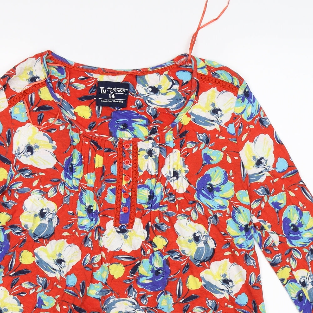 TU Womens Red Floral  Tunic T-Shirt Size 14