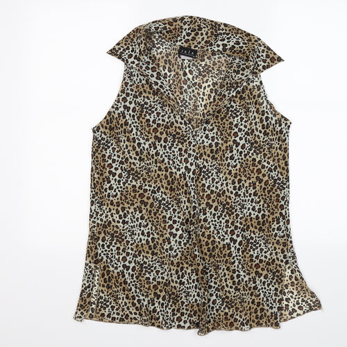 jkla Womens Brown Animal Print Chiffon Tunic Blouse Size S  - leopard print