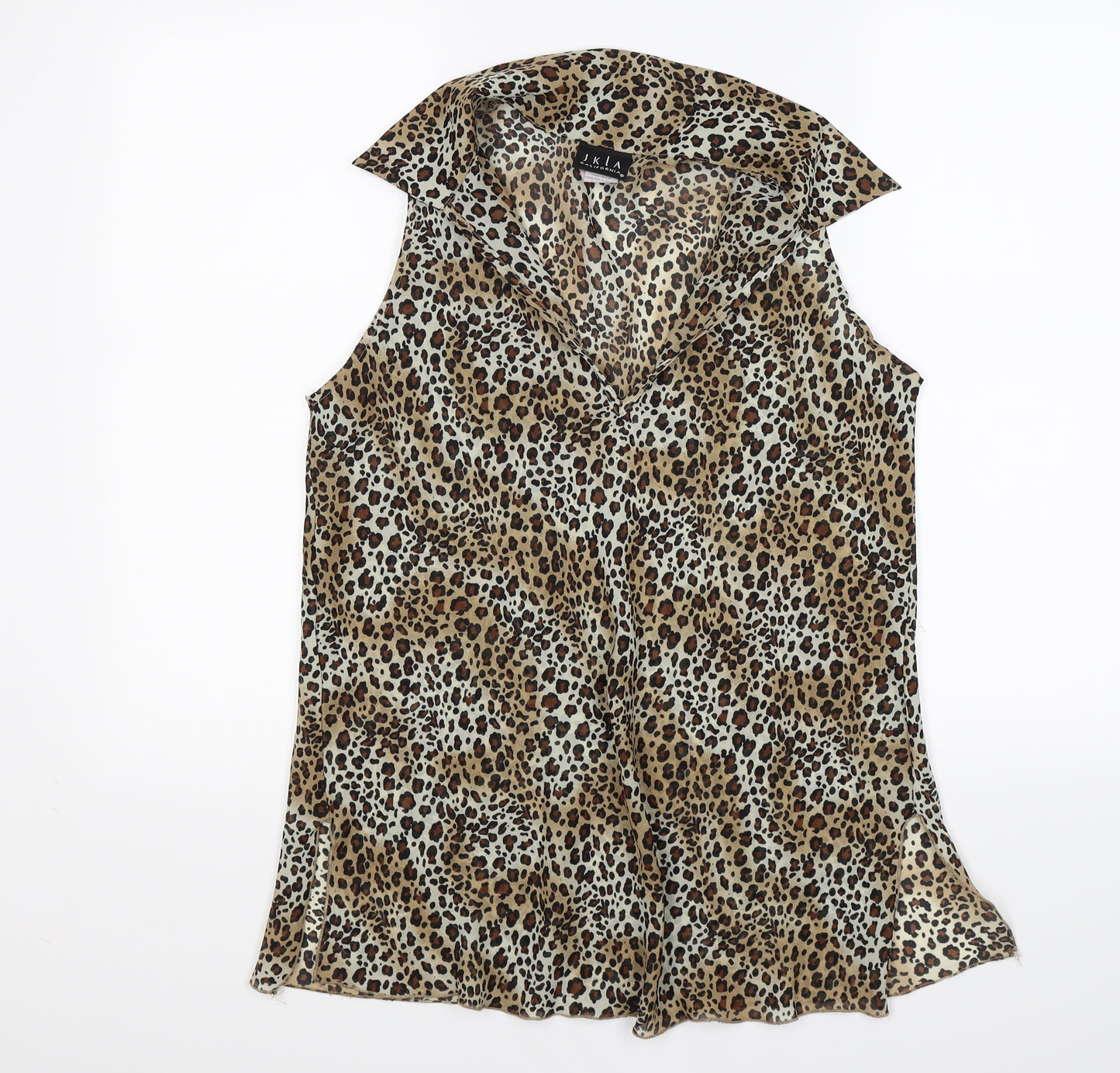 jkla Womens Brown Animal Print Chiffon Tunic Blouse Size S  - leopard print