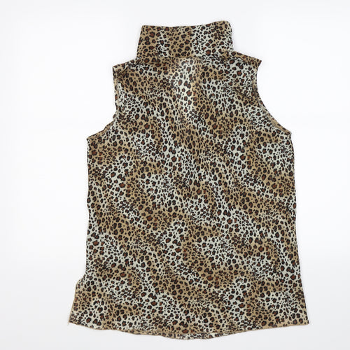 jkla Womens Brown Animal Print Chiffon Tunic Blouse Size S  - leopard print