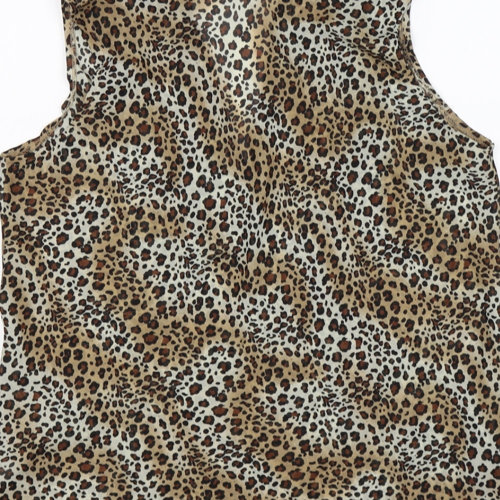 jkla Womens Brown Animal Print Chiffon Tunic Blouse Size S  - leopard print