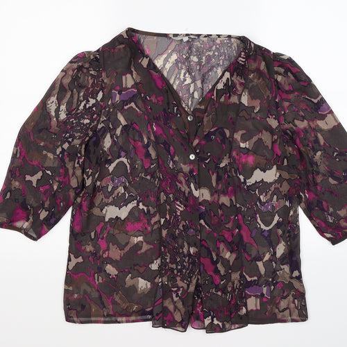 Per Una Womens Purple Floral Chiffon Basic Blouse Size 12  - ruffle front