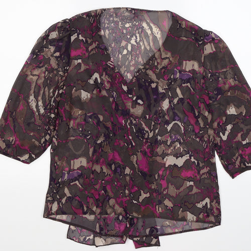 Per Una Womens Purple Floral Chiffon Basic Blouse Size 12  - ruffle front