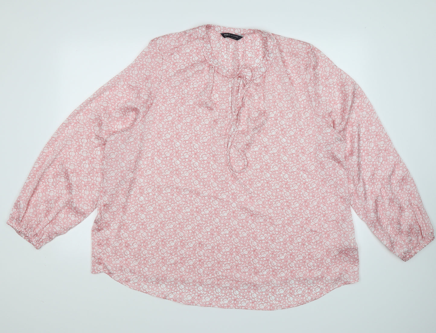 Marks and Spencer Womens Pink Floral Chiffon Tunic Blouse Size 22
