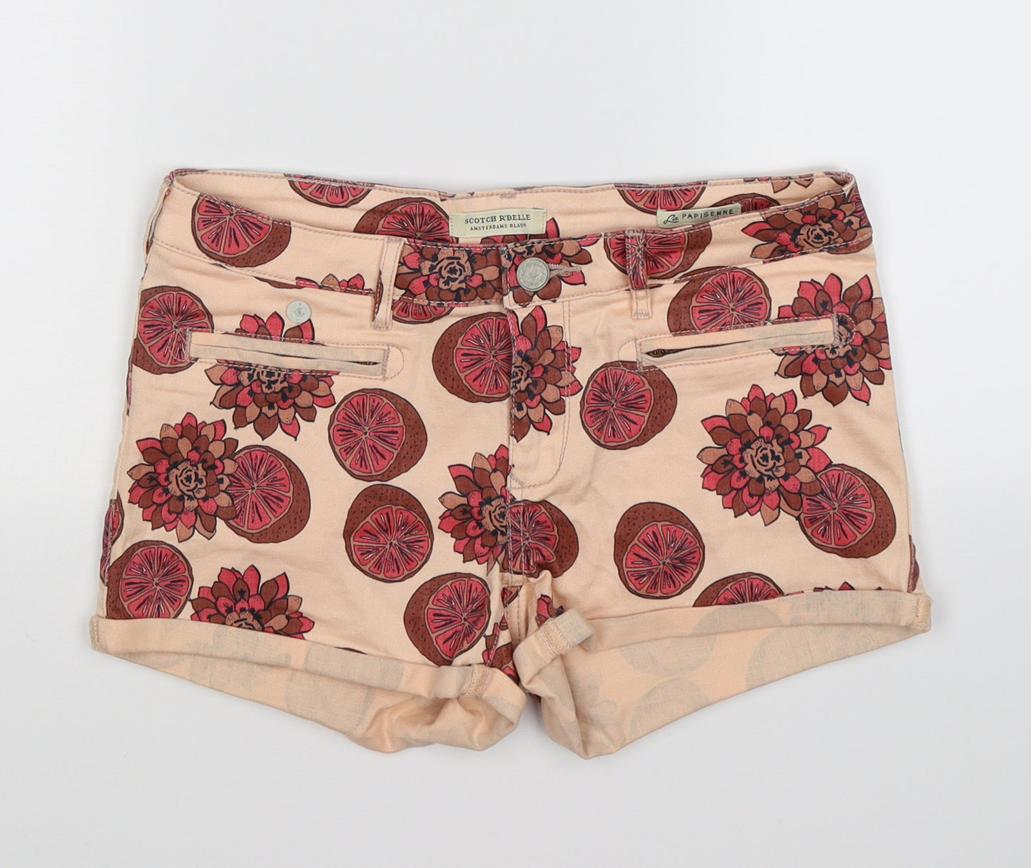 Scotch R'Belle Girls Pink Floral Denim Hot Pants Shorts Size 16 Years - fruit
