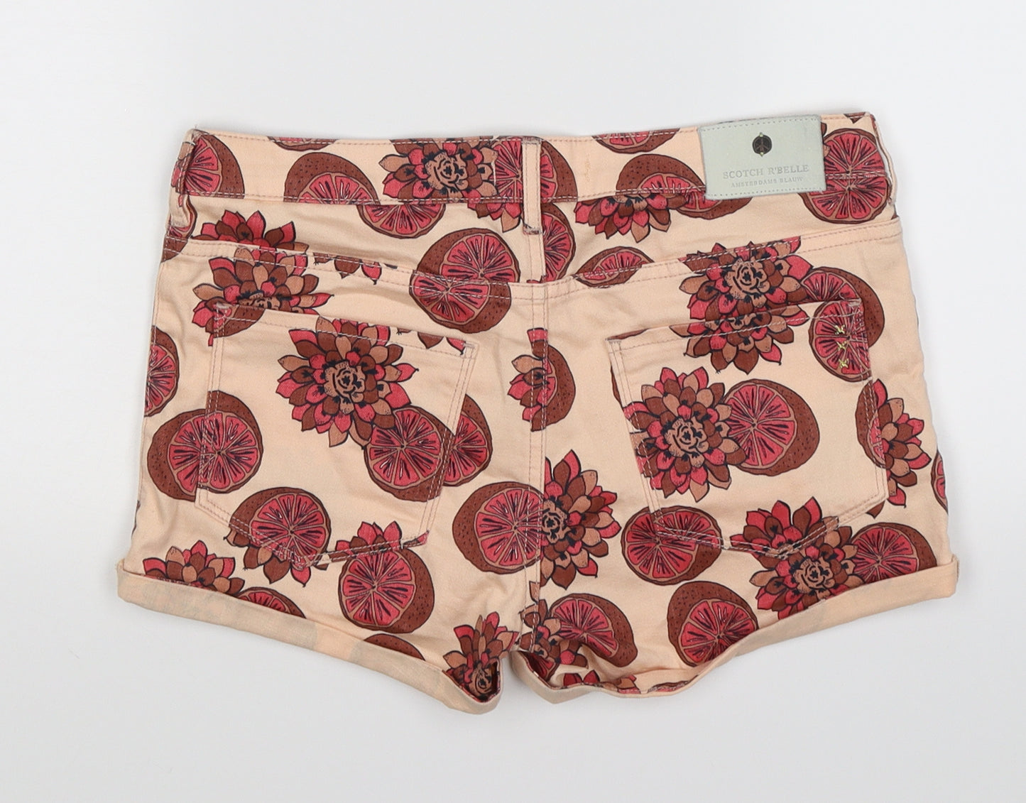 Scotch R'Belle Girls Pink Floral Denim Hot Pants Shorts Size 16 Years - fruit