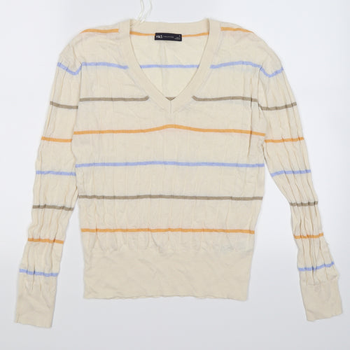 Marks and Spencer Womens Beige Striped Knit Pullover Jumper Size S
