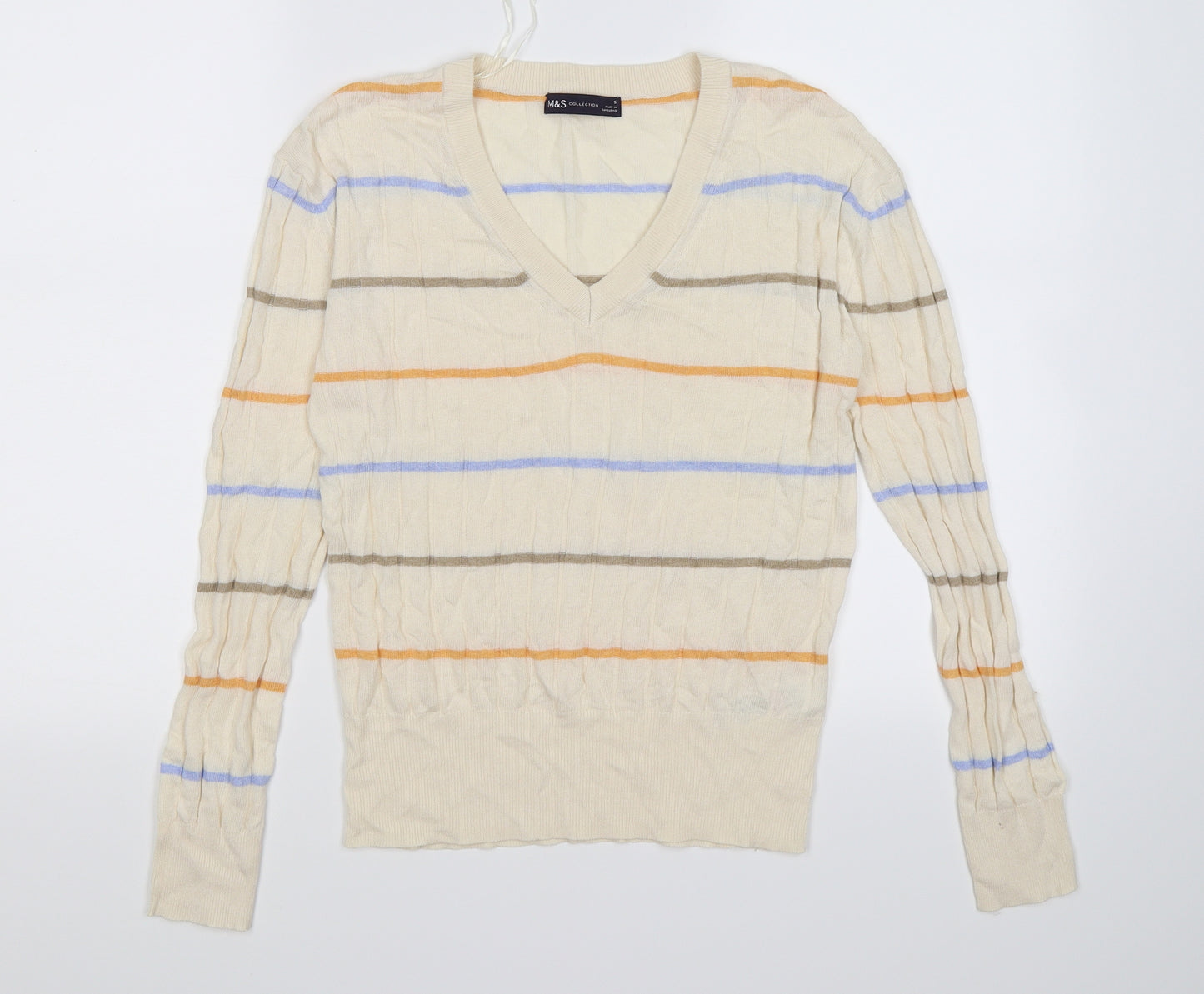 Marks and Spencer Womens Beige Striped Knit Pullover Jumper Size S