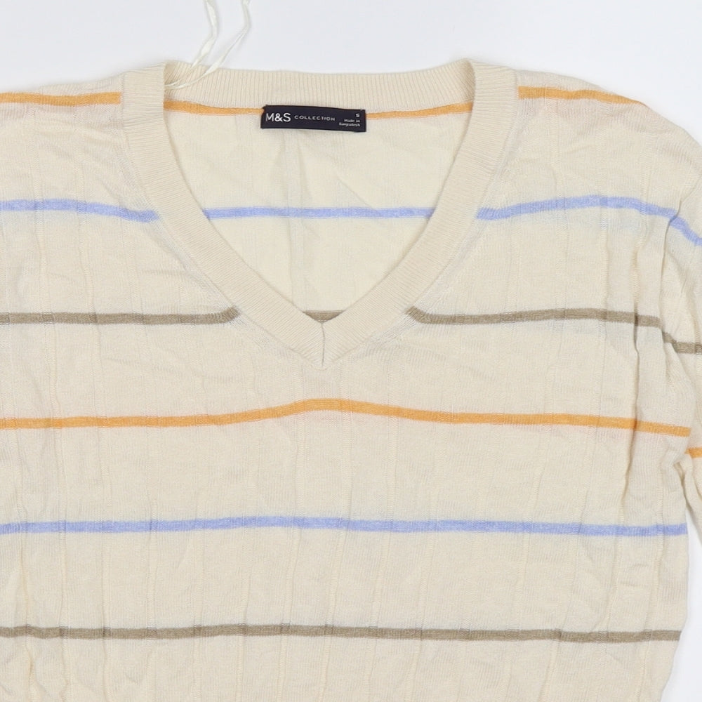 Marks and Spencer Womens Beige Striped Knit Pullover Jumper Size S