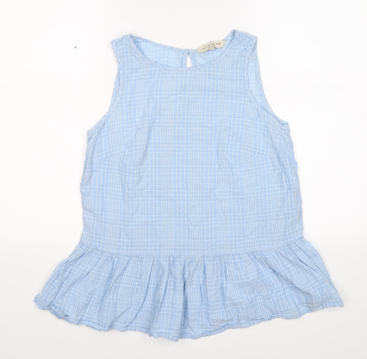 F&F Womens Blue Check  Tunic T-Shirt Size 12  - frill bottom