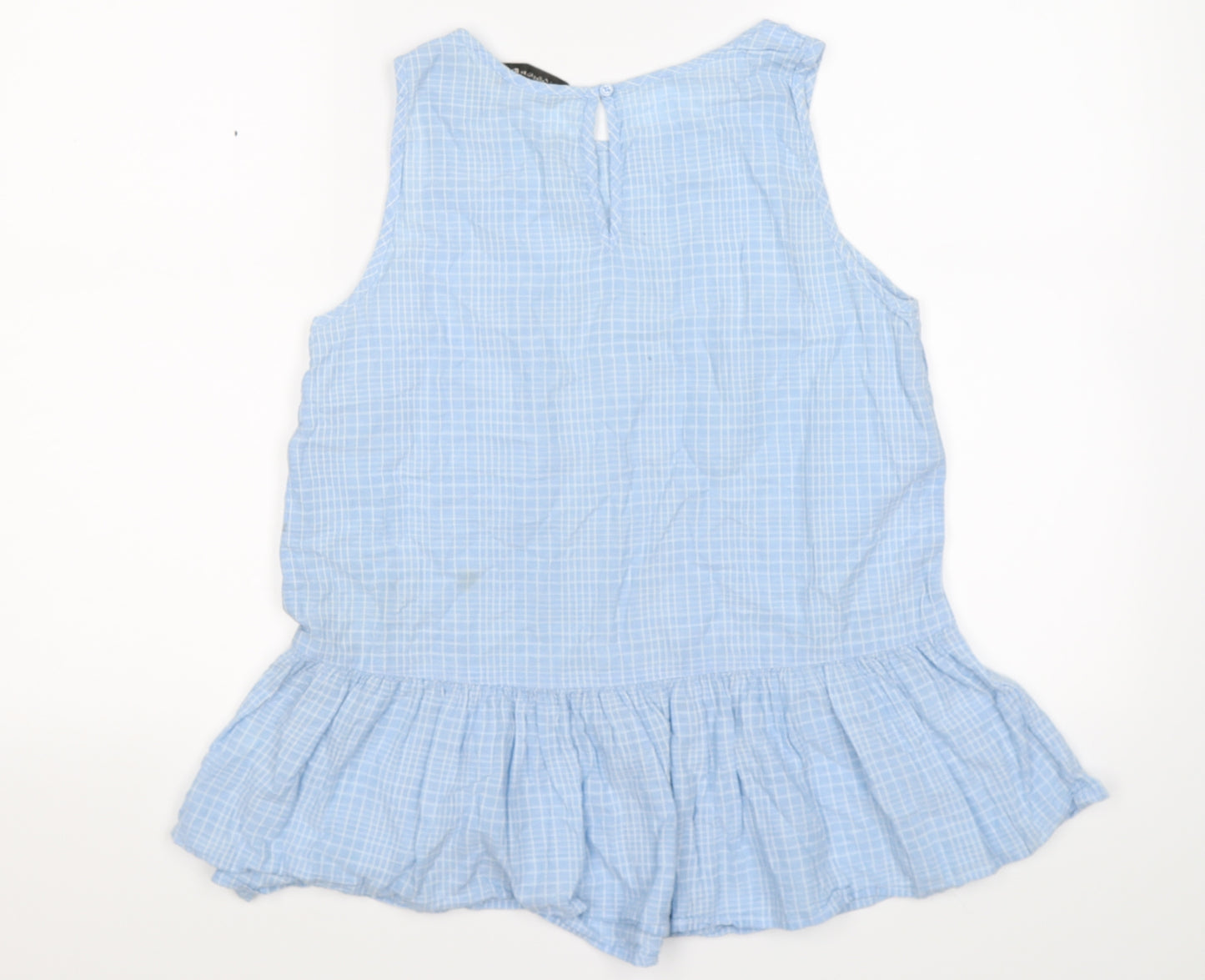 F&F Womens Blue Check  Tunic T-Shirt Size 12  - frill bottom
