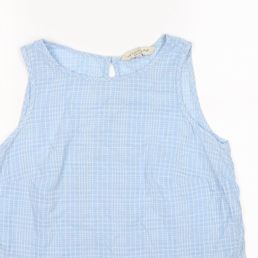 F&F Womens Blue Check  Tunic T-Shirt Size 12  - frill bottom