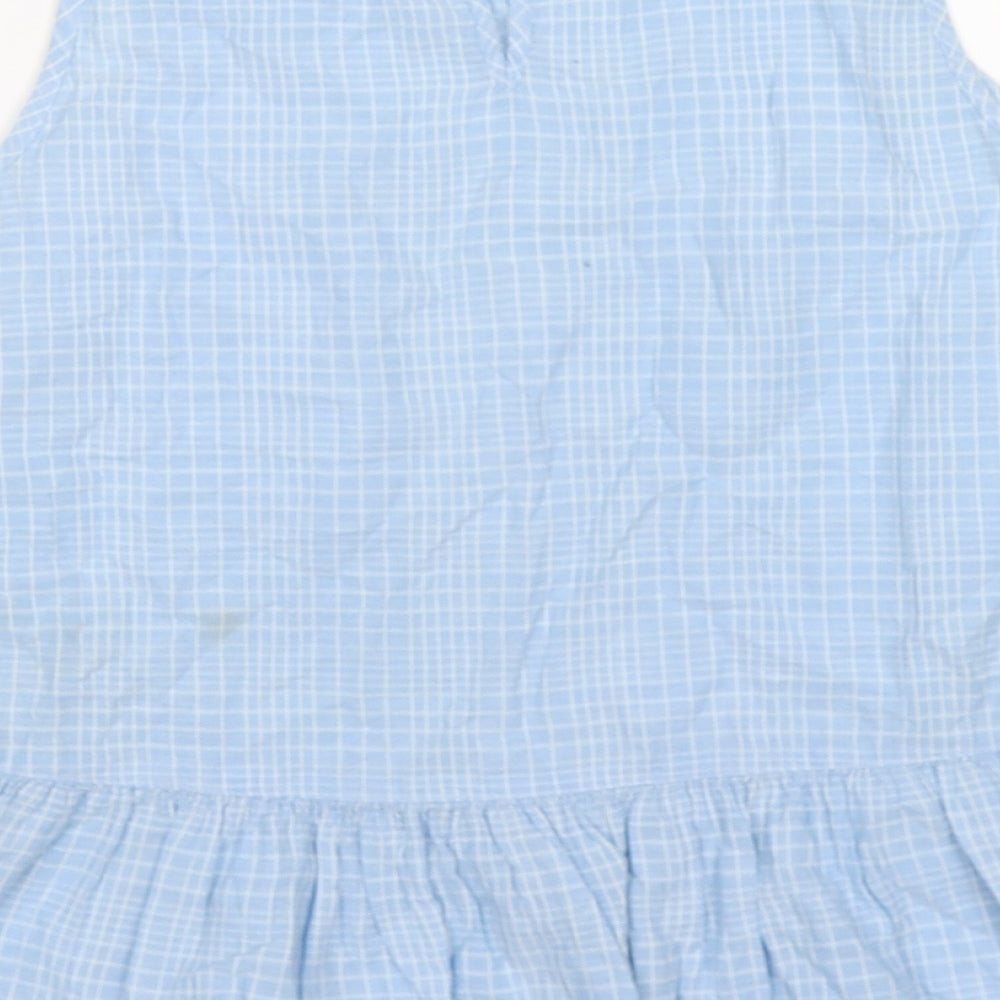 F&F Womens Blue Check  Tunic T-Shirt Size 12  - frill bottom
