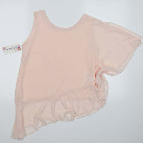 Fashion Womens Pink  Chiffon Tunic T-Shirt Size M  - one batwing sleeve