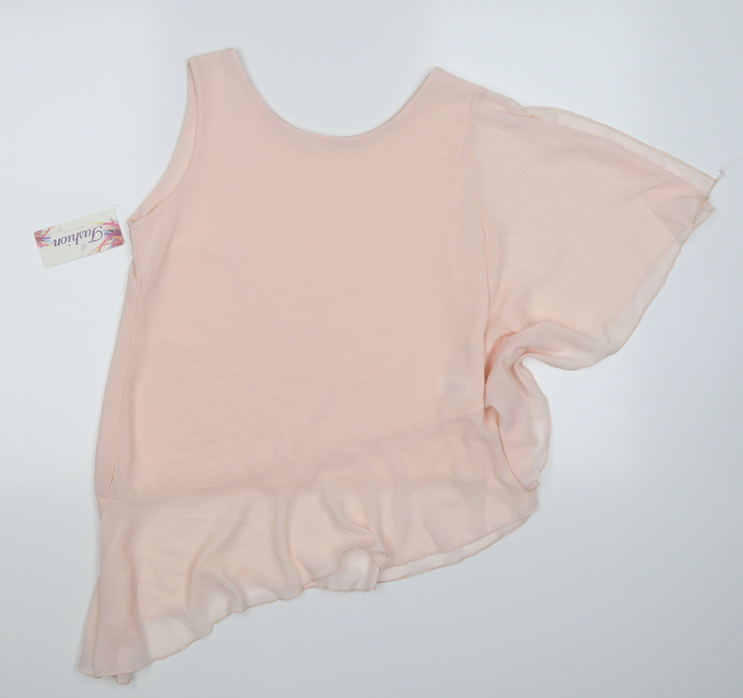 Fashion Womens Pink  Chiffon Tunic T-Shirt Size M  - one batwing sleeve