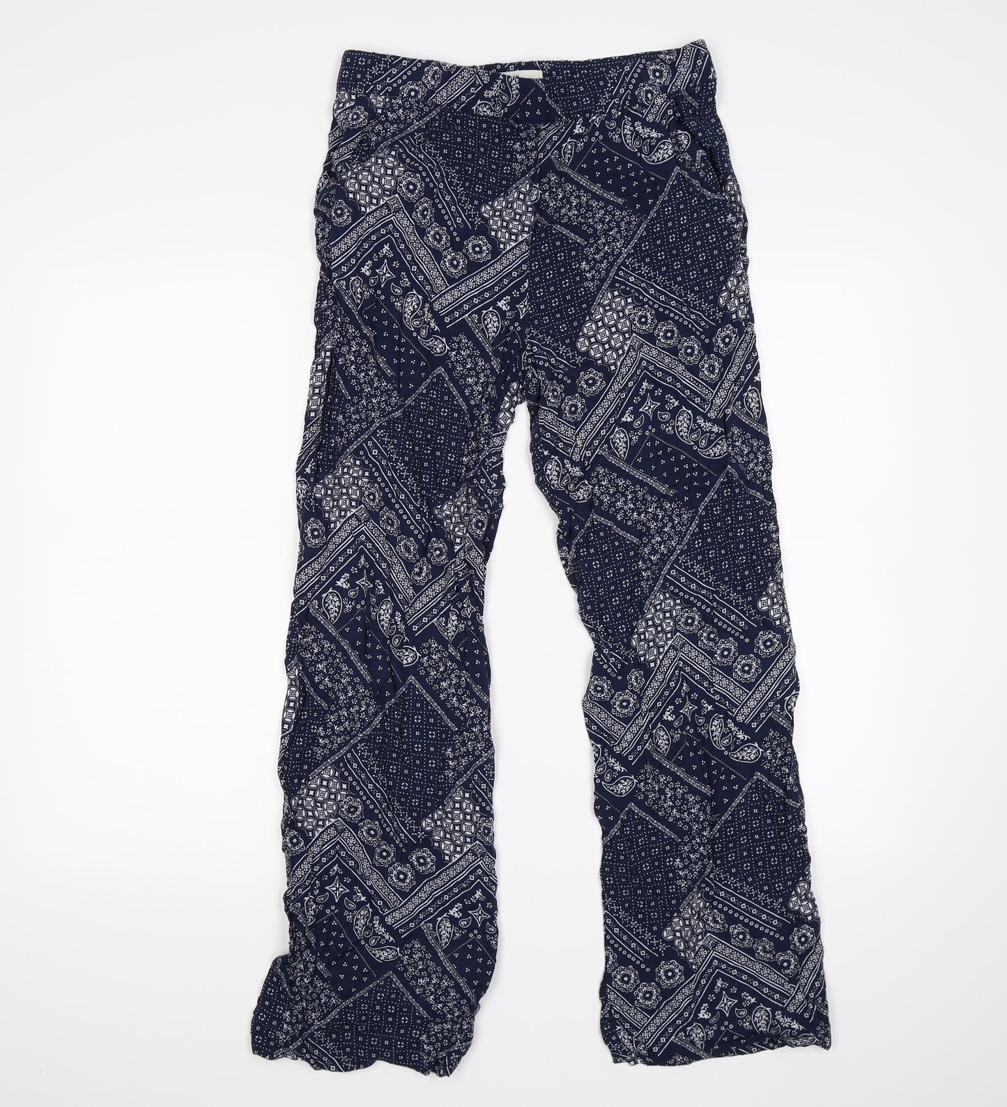 H&M Womens Blue Floral  Trousers  Size 8 L27 in