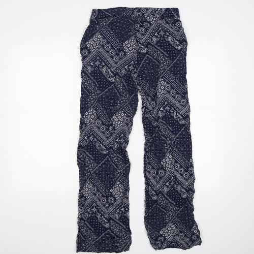 H&M Womens Blue Floral  Trousers  Size 8 L27 in