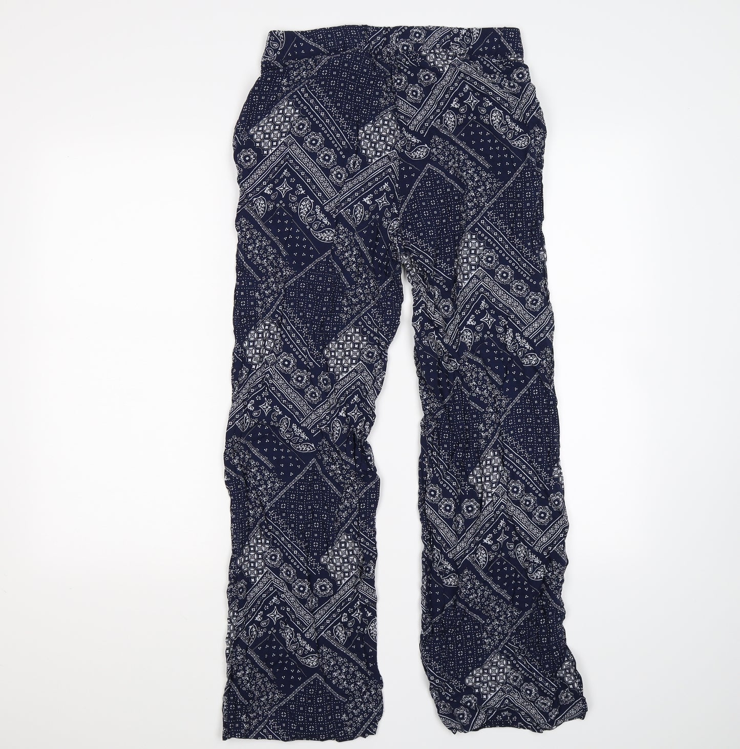 H&M Womens Blue Floral  Trousers  Size 8 L27 in
