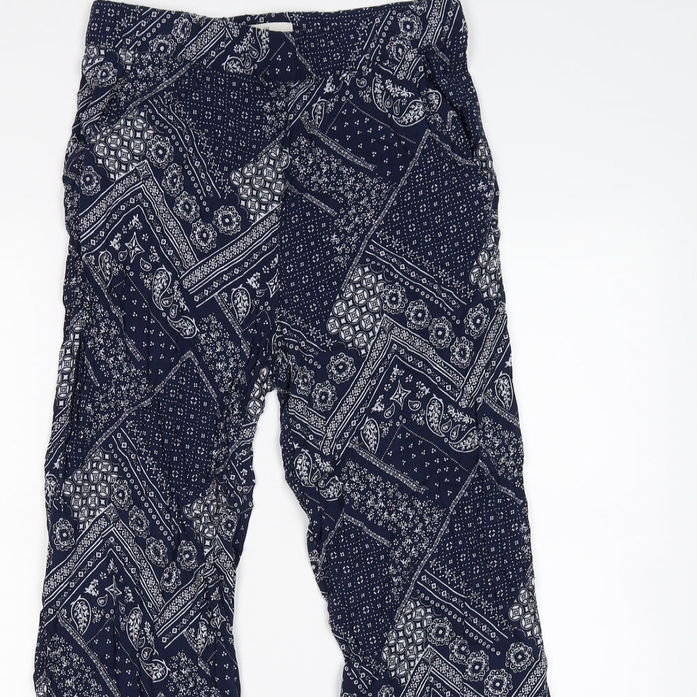 H&M Womens Blue Floral  Trousers  Size 8 L27 in
