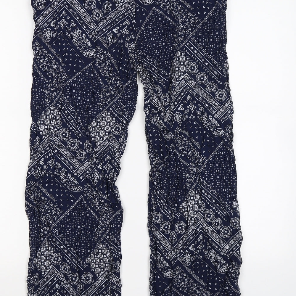 H&M Womens Blue Floral  Trousers  Size 8 L27 in