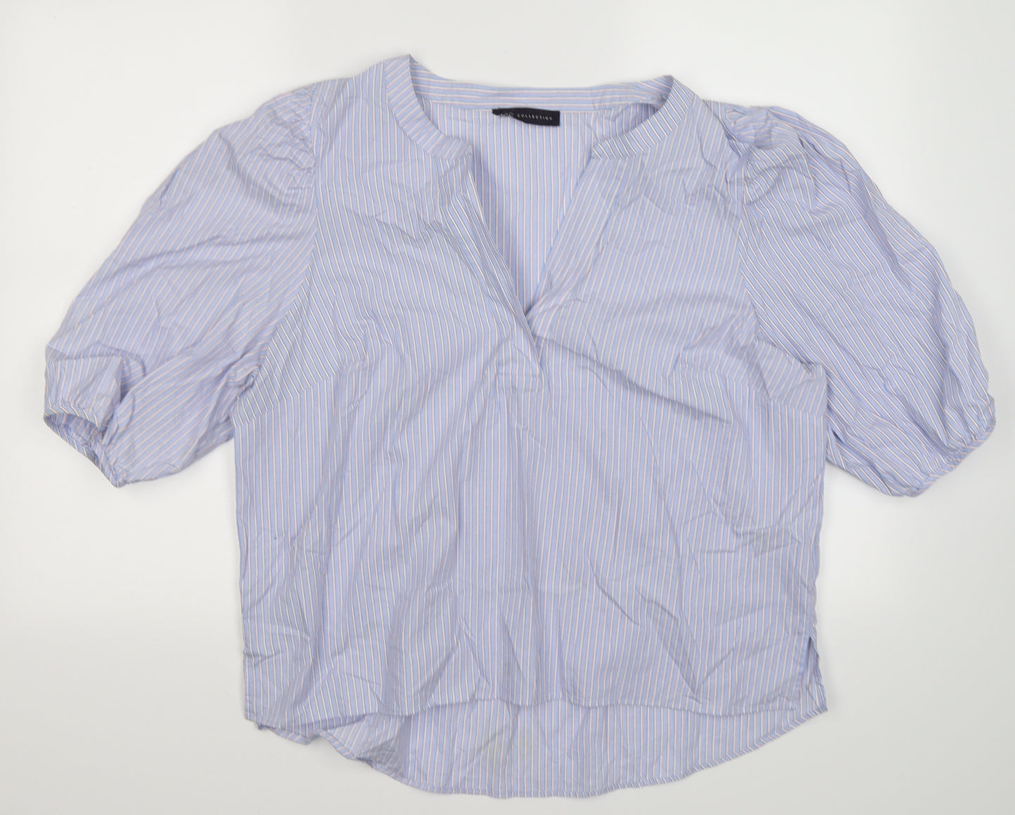 Marks and Spencer Womens Blue Striped  Basic Blouse Size 16  - puff sleeves