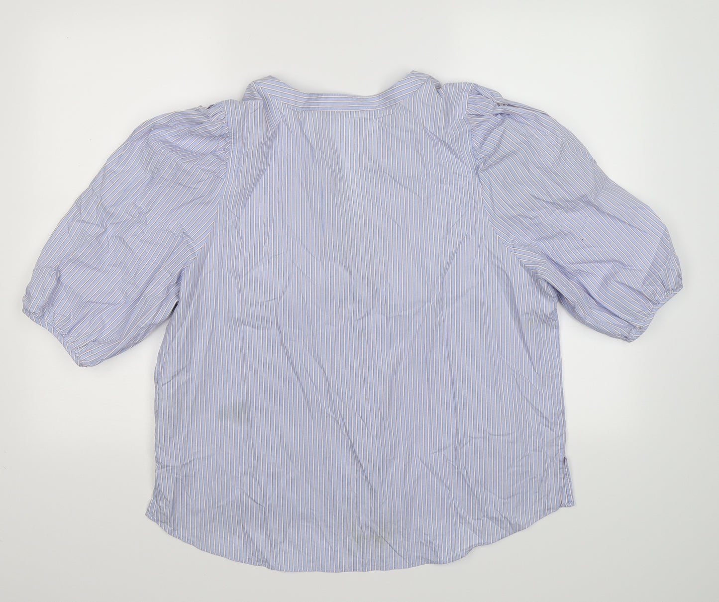 Marks and Spencer Womens Blue Striped  Basic Blouse Size 16  - puff sleeves