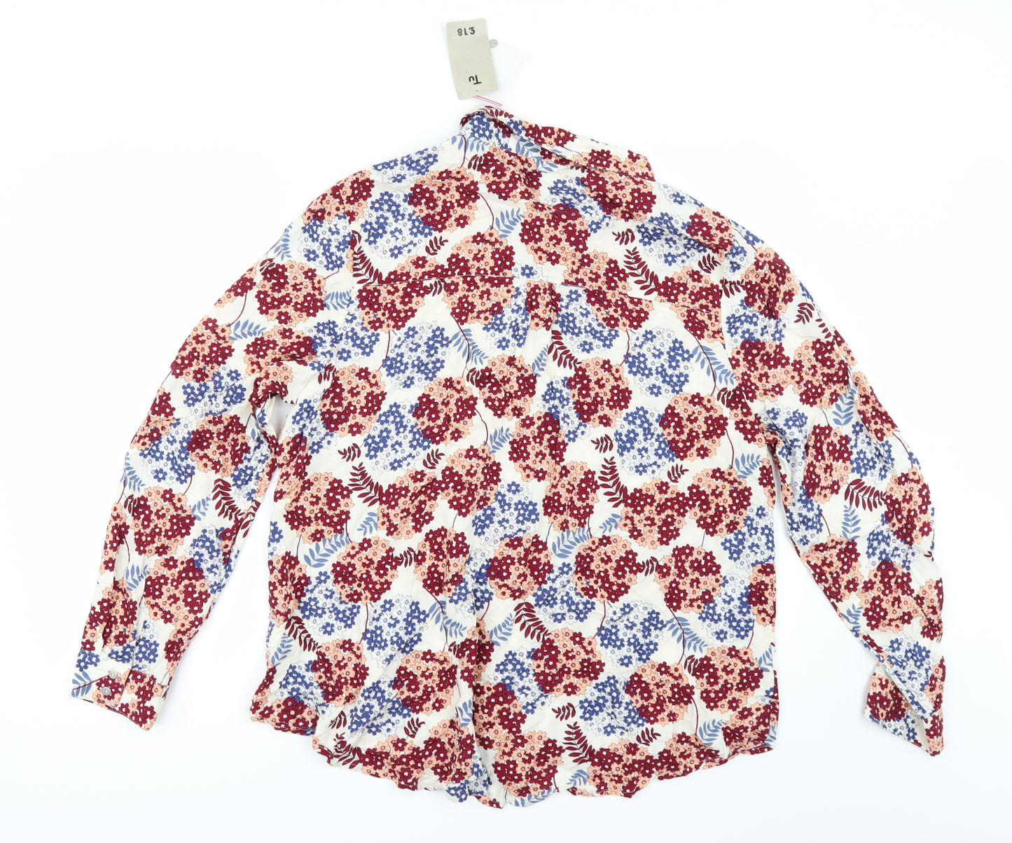TU Womens White Floral  Tunic Button-Up Size 18