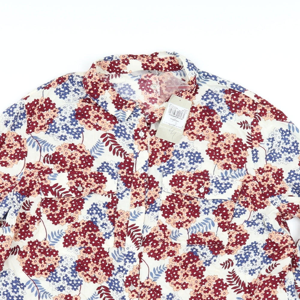 TU Womens White Floral  Tunic Button-Up Size 18